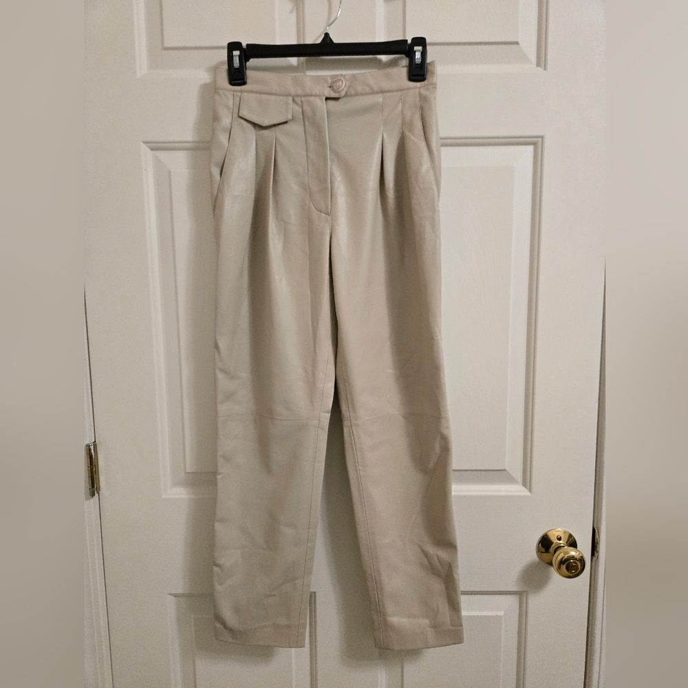 Nanushka Mitsu Womens Pleated Front Goat Leather Straight Leg Pants Size Small